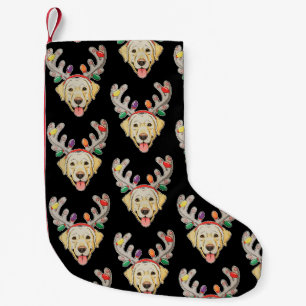 Meia De Natal Pequena Cachorro Labrador Luzes de Natal Chifres de Rena