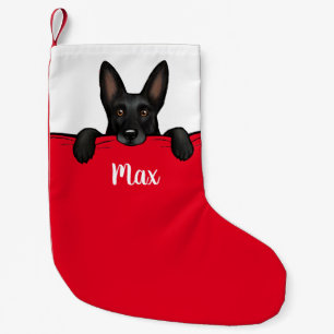 Meia De Natal Pequena Cachorro Negro German shepherd Personalizado