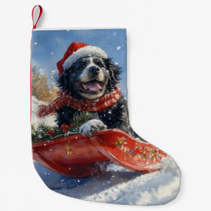 Meia De Natal Pequena Cachorro Newfoundland em Trenó Deixe Nevar Natal