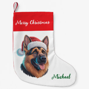 Meia De Natal Pequena Cachorro Pastor Alemão Personalizado com Chapéu de