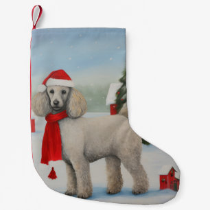 Meia De Natal Pequena Cachorro Poodle na Neve Natal