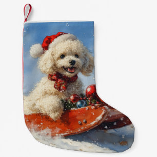 Meia De Natal Pequena Cachorro Poodle no Trenó Fazer Neve Natal