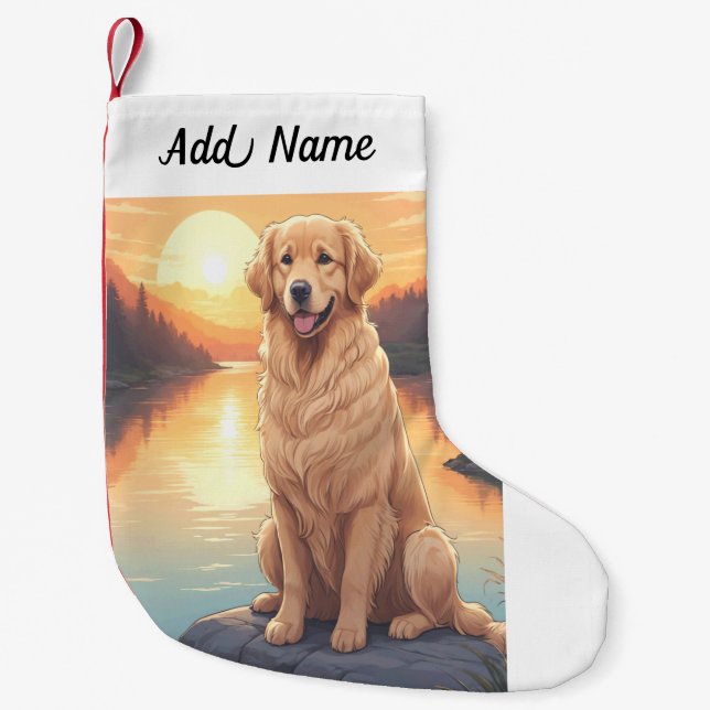 Meia De Natal Pequena Cachorro Retriever Dourado (Frente)