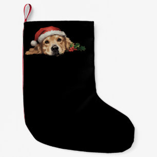 Meia De Natal Pequena Cachorro Retriever Dourado Chapéu de Papai Noel de