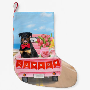 Meia De Natal Pequena Cachorro Rottweiler Dia dos Namorados Caminhão Cor