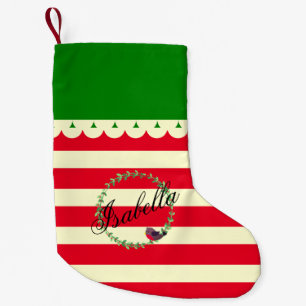 Meia De Natal Pequena Cachorro Russo Nome Vermelho Creme Verde