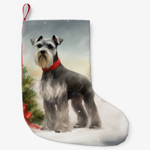 Meia De Natal Pequena Cachorro Schnauzer na Neve Natal