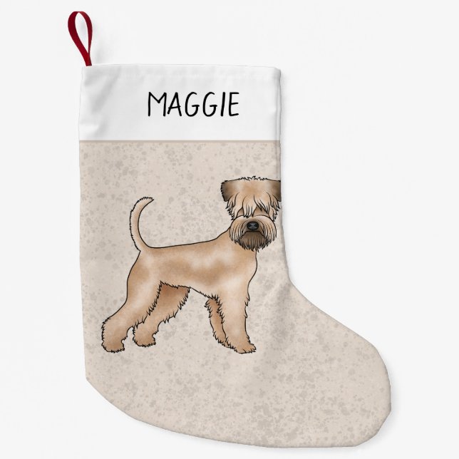 Meia De Natal Pequena Cachorro Terrier Com Coalhada Suave Em Beige Com N (Frente)