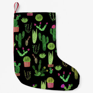 Meia De Natal Pequena Cactus de Aquarela Planta Sem Costura Fundo