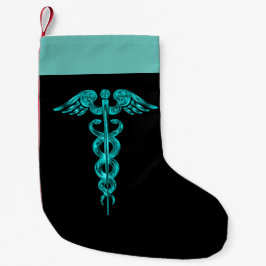 Meia De Natal Pequena Caduceus médico de turquesa da enfermeira