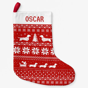 Meia De Natal Pequena Cães com Padrões de Feriado de Dachshances Cute 