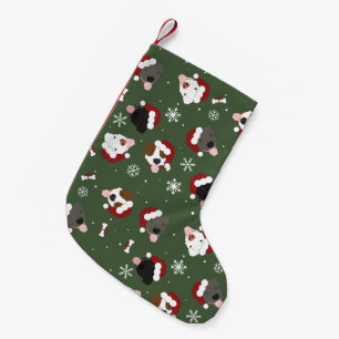 Meia De Natal Pequena Cães de Papai Noel no Verde