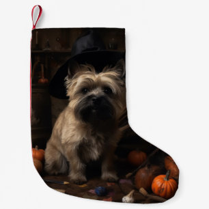 Meia De Natal Pequena Cairn Terrier Abóboras Dia das Bruxas Assustador