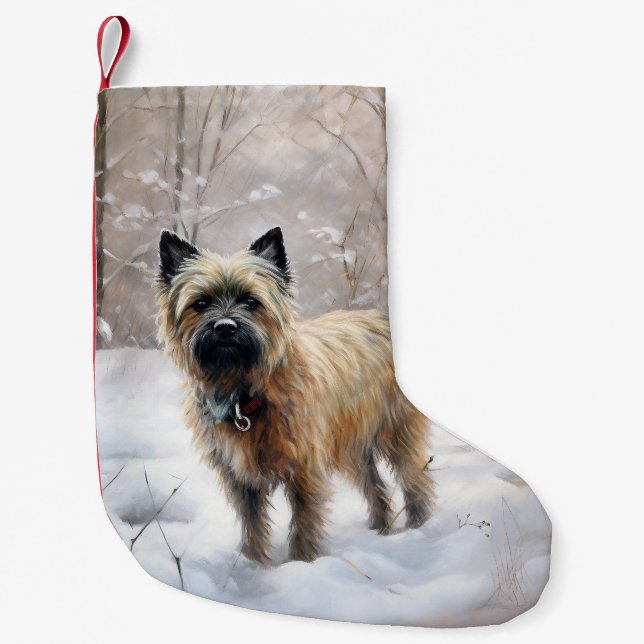 Meia De Natal Pequena Cairn Terrier Deixe Nevar Natal (Frente)