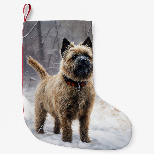 Meia De Natal Pequena Cairn Terrier Deixe Nevar Natal (Frente)