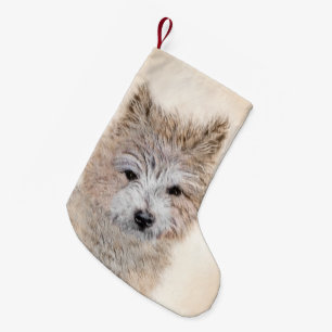 Meia De Natal Pequena Cairn Terrier Puppy Painting - Arte Original De C