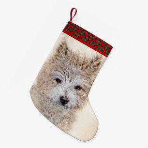 Meia De Natal Pequena Cairn Terrier Puppy Painting - Arte Original De C