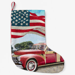 Meia De Natal Pequena Caminhão de coleta vermelho: Vintage na bandeira a
