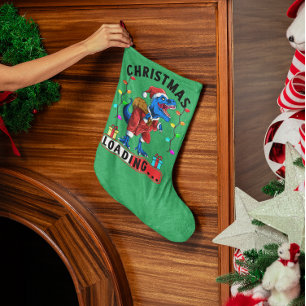 Meia De Natal Pequena Camisa de Natal de Carregamento do Dinossauro Azul