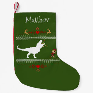 Meia De Natal Pequena Camiseta Feia de Natal Férias de Natal T-Rex Elfo 