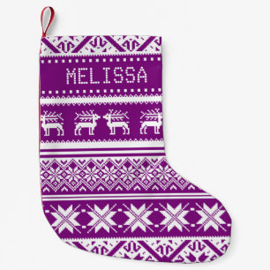 Meia De Natal Pequena Camisola feia roxa & branca do Natal - seu nome