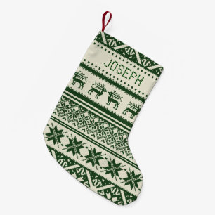 Meia De Natal Pequena Camisola feia verde & bege do Natal - seu nome