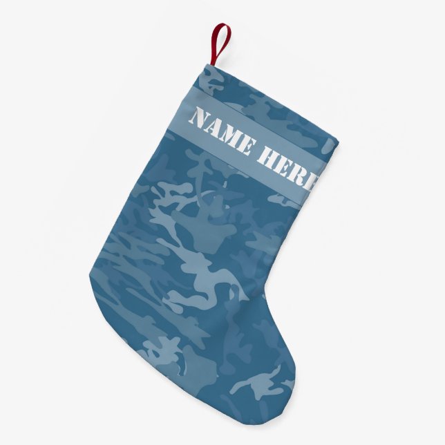 Meia De Natal Pequena Camuflagem Azul, Camuflagem de Natal Personalizada (Frente (Pendurada))