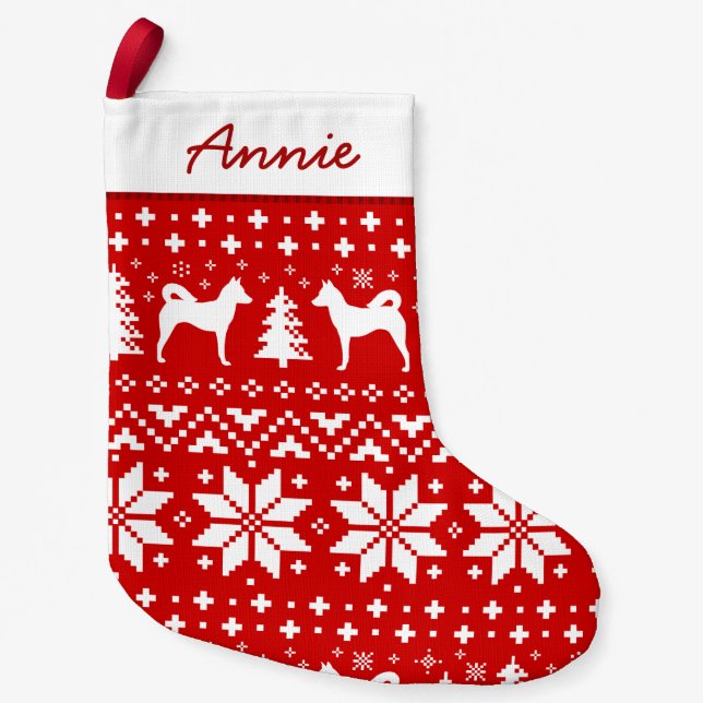 Meia De Natal Pequena Canaan Dog Silhouettes Pattern Cute Holiday (Frente)