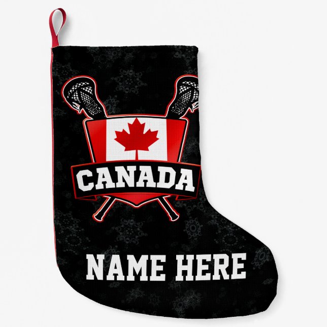 Meia De Natal Pequena Canadá canadense Lacrosse Flag Christmas Stocks (Frente)