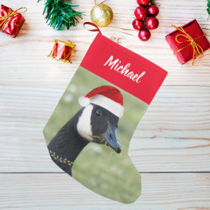 Meia De Natal Pequena Canadá Goose Vestindo Red Santa Hat com Nome