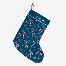 Meia De Natal Pequena Candy Cane Snowflake Ocean Blue Christmas Stocks