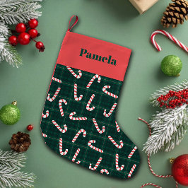 Meia De Natal Pequena Candy Canes Plaids Custom Name 