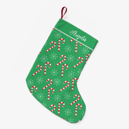 Meia De Natal Pequena Candy Canes Snowflakes Palha de Natal Verde