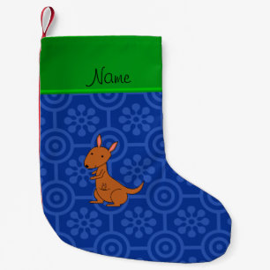 Meia De Natal Pequena Canguru animal giro numa pateta azul de flores ret