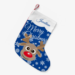 Meia De Natal Pequena Cantora de natal branca Nome de Script Branco Azul