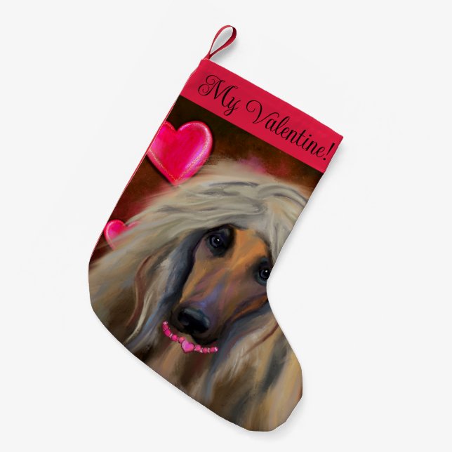 Meia De Natal Pequena Cão Afegão  (Frente (Pendurada))