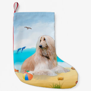 Meia De Natal Pequena Cão Afghan Hound na Praia
