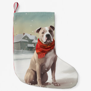Meia De Natal Pequena Cão American Staffordshire no Natal com Neve 