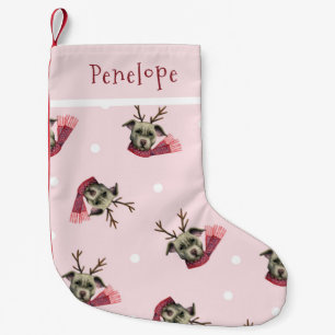 Meia De Natal Pequena Cão bonito com o teste padrão dos Antlers