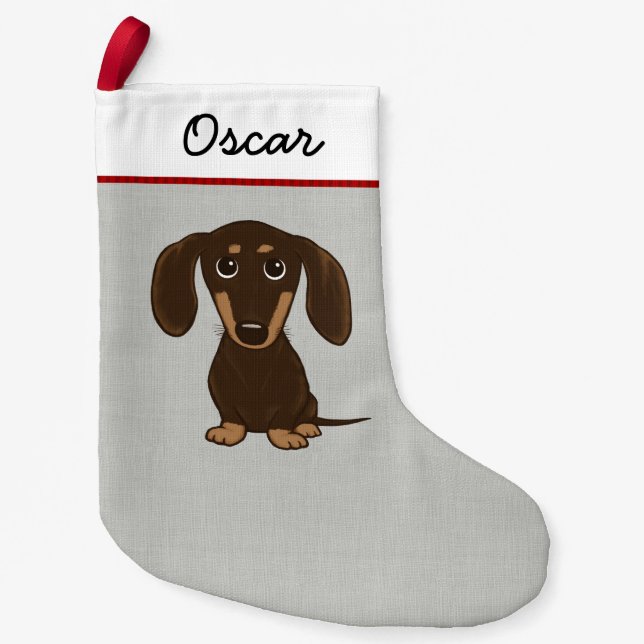 Meia De Natal Pequena Cão bonito dos desenhos animados do Dachshund do (Frente)
