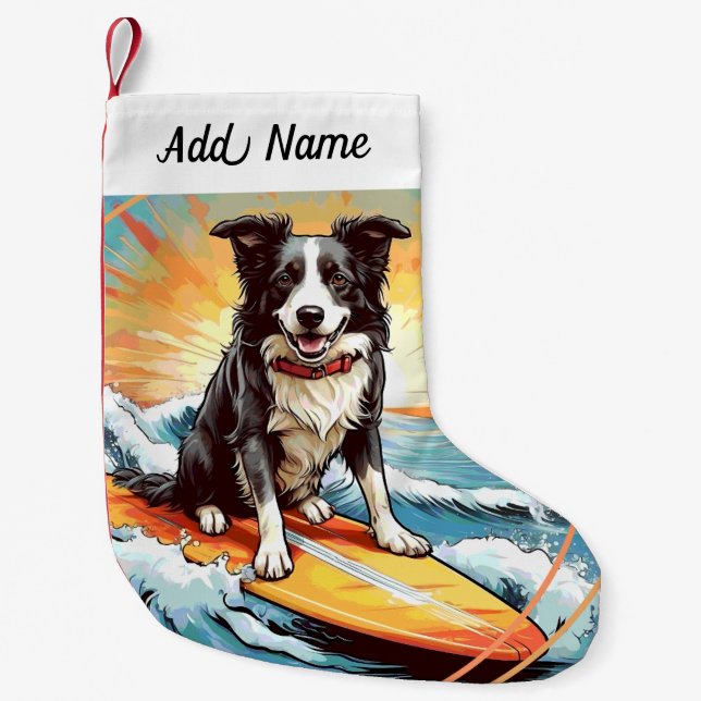Meia De Natal Pequena Cão Border Collie (Frente)