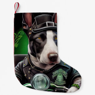 Meia De Natal Pequena Cão Bull Terrier Dirigindo Bicicleta Dia de São Pa