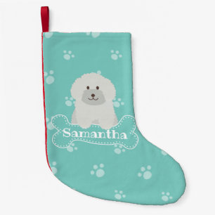 Meia De Natal Pequena Cão Cachorro Pupado Cachorro Branco Fluffy Monogr