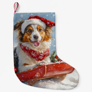 Meia De Natal Pequena Cão Collie Áspero em Trenó Deixe Nevar Natal