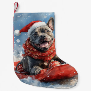 Meia De Natal Pequena Cão Corso em Trenó Deixe Nevar Natal