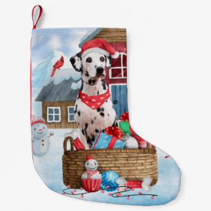 Meia De Natal Pequena Cão Dálmata na Casa de Natal na Neve