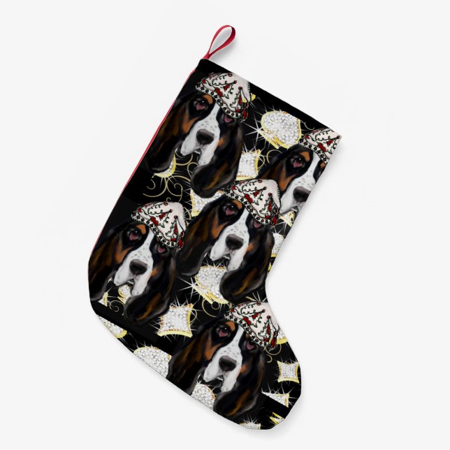 MEIA DE NATAL PEQUENA CÃO DE CAÇA BASSET (Frente (Pendurada))