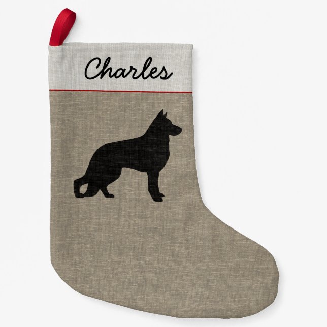 Meia De Natal Pequena Cão de german shepherd K-9 personalizado silhueta (Frente)