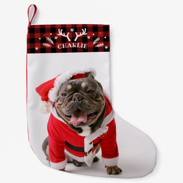 Meia De Natal Pequena Cão de Pet Rustic Lumberjack Buffalo Personalizado (Frente)