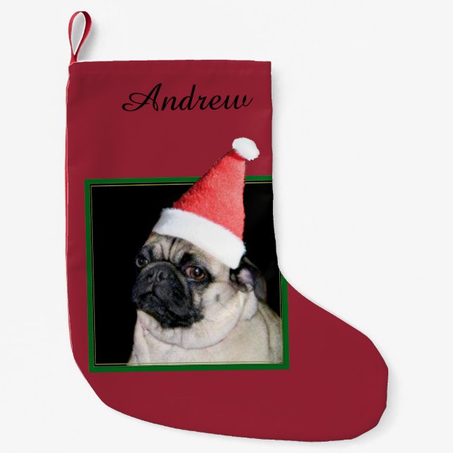 Meia De Natal Pequena Cão do pug do Natal (Frente)